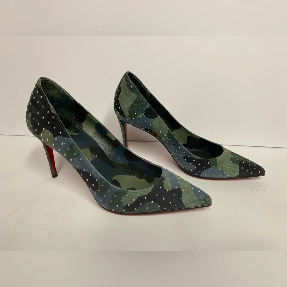 Christian Louboutin Kate plume suede pumps heels camo 35.5 - Picture 3 of 13